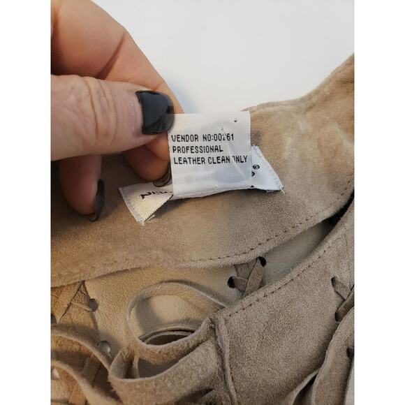 Newport News Tan Genuine Suede Fringe Coat Jacket Duster Western Boho sz 1X - Picture 14 of 16